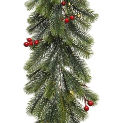 Kerst dennenslinger guirlande groen met verlichting en decoratie 30 x 180 cm - Guirlandes