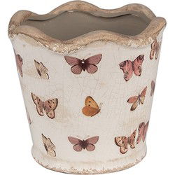 Clayre & Eef Bloempot  Ø 13x12 cm Beige Roze Keramiek Vlinders Bloempot Binnen