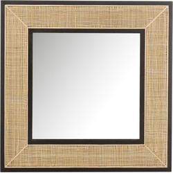 J-line - Spiegel Molly Exotiek Hout/rotan Zwart Small - 80.5x3.5x80.5cm