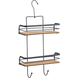 MSV doucherek hangend - 2-laags - bamboe hout - metaal - H49 cm - ophanghaak - Douche- en badrekjes