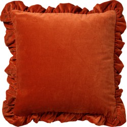 Dutch Decor YARA - Sierkussen 45x45 cm - 100% katoen - velvet - met ruches - Potters Clay - oranje - Dutch Decor