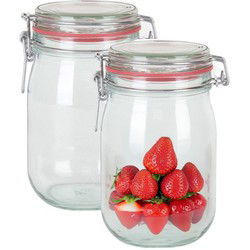 Weckpot/inmaakpot - 2x - glas - 1000 ml - beugelsluiting - transparant - Weckpotten