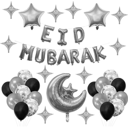 Orange85 Ramadan Decoratie Ballonnen - Versiering voor binnen - 41-delig - Zilver - Eid Mubarak - Folie - Ballonnen