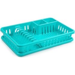 Plasticforte Afwas afdruiprek met lekbak - turquoise blauw - kunststof - 45 x 30 x 8 cm - Afdruiprekken