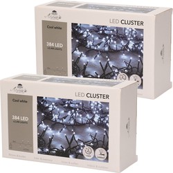 Set van 2x stuks clusterverlichting helder wit buiten 384 lampjes met timer kerstverlichting - Kerstverlichting kerstboom