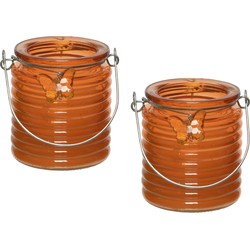 Citronella kaars - 2x - in windlicht - oranje - 20 branduren - citrusgeur - geurkaarsen