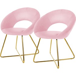 Set van 2 eetkamerstoelen met ronde open rugleuning roze fluweel met goudkleurige metalen poten ML design