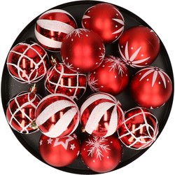 Feeric Christmas gedecoreerde kerstballen 25x- 6 cm - rood -kunststof - Kerstbal