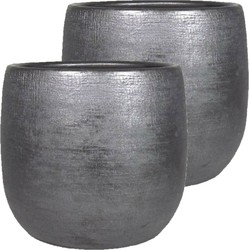 Luxe plantenpotten Mira - 2x stuks - zwart - keramiek - diameter 16 cm - Plantenpotten