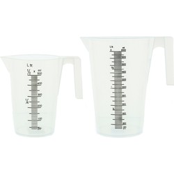 2x Kunststof maataanduiding maatbeker transparant 500 ml/2000 ml - Maatbekers