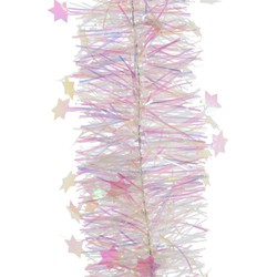 3x Kerst lametta guirlandes parelmoer wit sterren/glinsterend 10 x 270 cm kerstboom versiering/decoratie - Kerstslingers