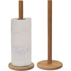 Excellent Houseware Keukenrolhouder - 2x - bamboe hout - D14 x H32 cm - Keukenrolhouders