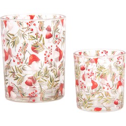 Clayre & Eef Theelichthouder Set van 2 Ø 7x8 / 10x13 cm Transparant Glas Paddenstoelen