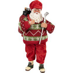 Clayre & Eef Kerstdecoratie Beeld Kerstman Rood Textiel