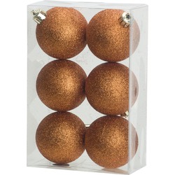 Cosy & Trendy Kerstballen - 6x st - oranje - glitters - 8 cm - Kerstbal