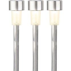 Lumineo Prikspot solar - 5x - LED - zilver - H36 cm - RVS - warm wit - Prikspotjes