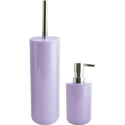 MSV Toiletborstel in houder 38 cm/zeeppompje set Moods - kunststof - lila paars - Badkameraccessoireset