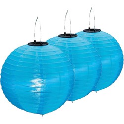 3x stuks Lampionnen op zonne energie blauw 30 cm - Lampionnen