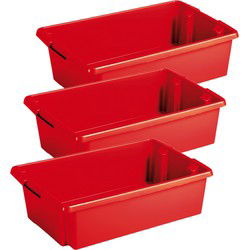 Sunware opslagbox - 3x - kunststof - 30L - rood - 59 x 39 x 17 cm - Opbergbox