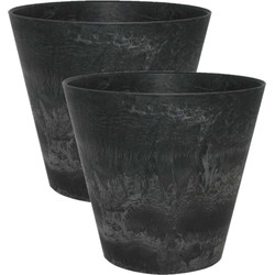 3x stuks plantenpot/bloempot in een natuursteen look Dia 17 cm en Hoogte 15 cm zwart - Plantenpotten