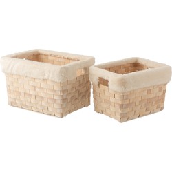 J-line - Set Van 2 Manden Rechthoekig+imitatiebont Rotan Plat Naturel White Wash - 42x34x27cm