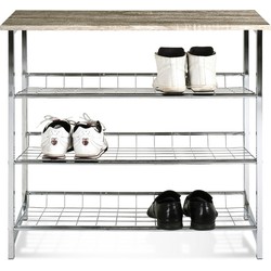 HakuShop Schoenenrek - Zilver - Metaal & Hout - 9 paar schoenen - 86x28x81cm