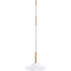 Urban Living Schoonmaak/dweil vloermop met telescoopsteel - uitschuifbaar 85 tot 125 cm - wit/zalmroze - Vloermoppen