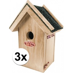 Vogelhuisje - 3x - 16 x 22 cm - hout - met bitumen punt dakje - Vogelhuisjes