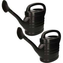 2x stuks kunststof tuin gieters 5 en 10 liter zwart - Gieters