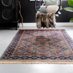 Vintage vloerkleed Khepera groen met franjes - Viscose - 160 x 230 cm - (M)