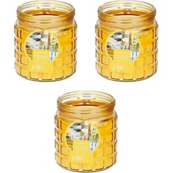 3x stuks citronella kaarsen - in glazen pot - 12 cm - geel - geurkaarsen