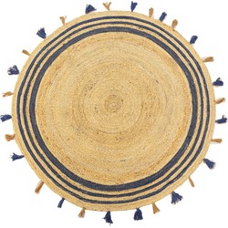 Jute Handgemaakt Rond Naturel / Blauw - 120 Cm - Jute Handgemaakt Rond Naturel / Blauw - 120 Cm