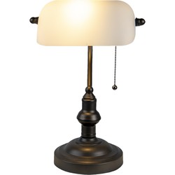 LumiLamp Bureaulamp Bankierslamp  Ø 27x40 cm  Wit Bruin Metaal Glas Rechthoek Tafellamp