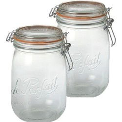 Le Parfait Voorraad/weckpot - 2x - glas - transparant - 1 Liter - Weckpotten