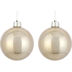 2x Grote kunststof decoratie kerstballen licht champagne 20 cm - Kerstbal