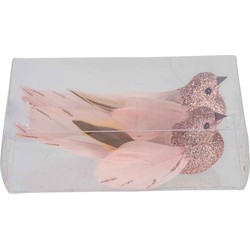 6x Kerstboomversiering glitter roze vogeltjes op clip 11 cm - Kersthangers