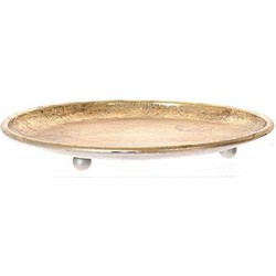 HBX Natural Living Kaarsenbord/decoratie dienblad - goud - metaal - D47 x H4 cm - tafeldecoratie schaal - Kaarsenplateaus