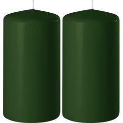Enlightening Candles Cilinder/stompkaars - 2x - donkergroen - H12 cm - Stompkaarsen