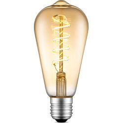 Edison Vintage LED filament lichtbron Drop - Amber - ST64 Spiraal - Retro LED lamp - 6.4/6.4/14cm - geschikt voor E27 fitting - Dimbaar - 4W 280lm 2700K - warm wit licht