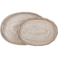 MUST Living Oval Rattan tray Saint Barths, set of 2  - 7x43x30 cm / 6x40x27 cm, white wash rattan