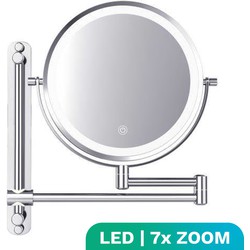 Mirlux Make Up Spiegel met LED Verlichting - 7X Vergroting - Wandspiegel Rond - Scheerspiegel Wandmodel - Badkamer - Douche - Chroom