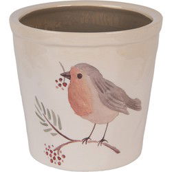 Clayre & Eef Bloempot Ø 17x16 cm Beige Keramiek Vogel