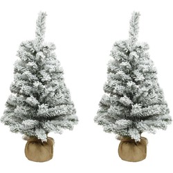 2x stuks kunstboom/kunst kerstboom met sneeuw 75 cm kerstversiering - Kunstkerstboom
