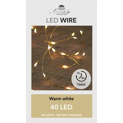 LED WIRE 6/18H TIMER GOUD DRAAD 40L/2M LED WARM WIT - 10CM AANLOOPSNOER 2X AA/IP20