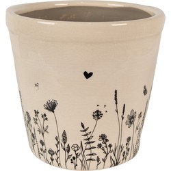 Clayre & Eef Bloempot  Ø 15x14 cm Beige Zwart Keramiek Bloemen Bloempot Binnen