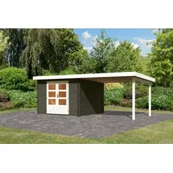 Karibu tuinhuis Bastrup 5 Grijs met overkapping, 614,5 x 333 cm