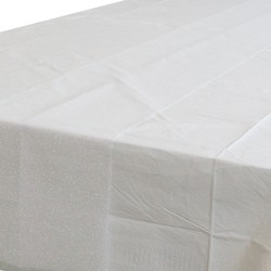 Wit tafelkleed 274 x 137 cm met witte tafelloper met glitters voor de kersttafel - Tafellakens