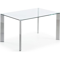 Kave Home - Spotglas tafel met stalen poten en chroom afwerking 142 x 92 cm