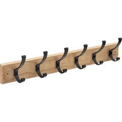5Five Kapstok rek voor wand/muur - lichtbruin/zwart - 6x haken - Kapstokken