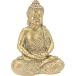 Boeddha tuin/huis beeld in het goud 37 cm - Tuinbeelden